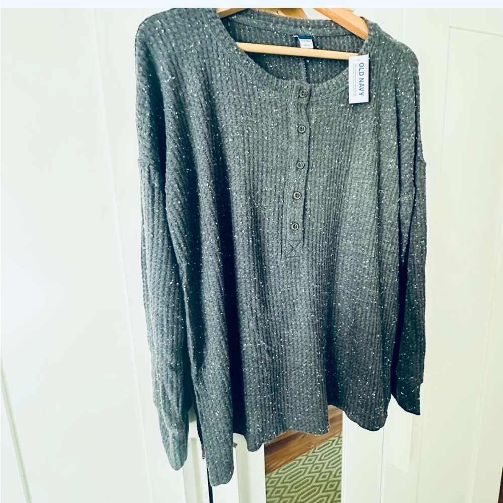 Old Navy Long Tunic Style Charcoal Soft Brushed Thermal Longsleeve Henley Small
